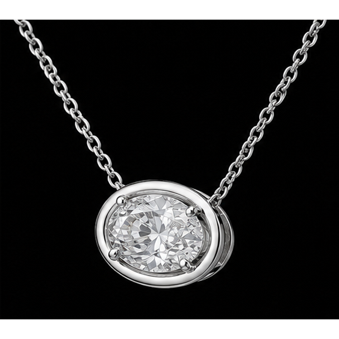 14K White Gold Oval Cut 1 Carat Natural Diamond Pendant