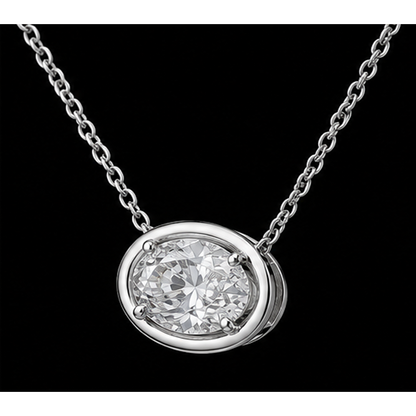 14K White Gold Oval Cut 1 Carat Natural Diamond Pendant