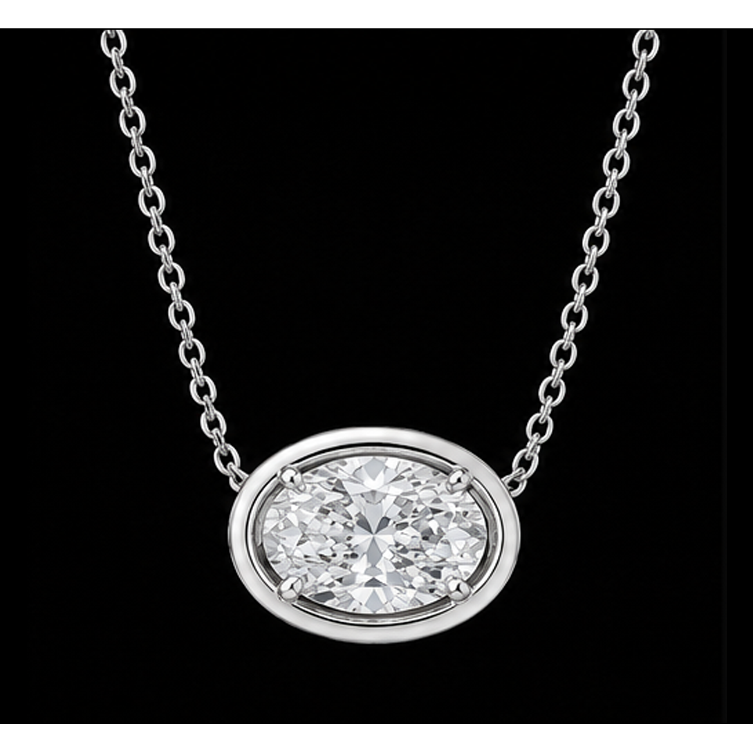 14K White Gold Oval Cut 1 Carat Natural Diamond Pendant