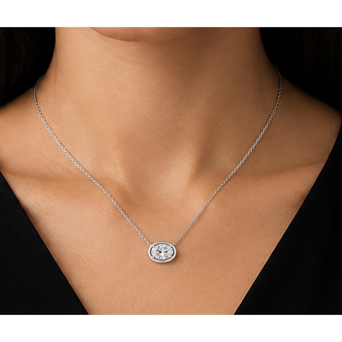 14K White Gold Oval Cut 1 Carat Natural Diamond Pendant