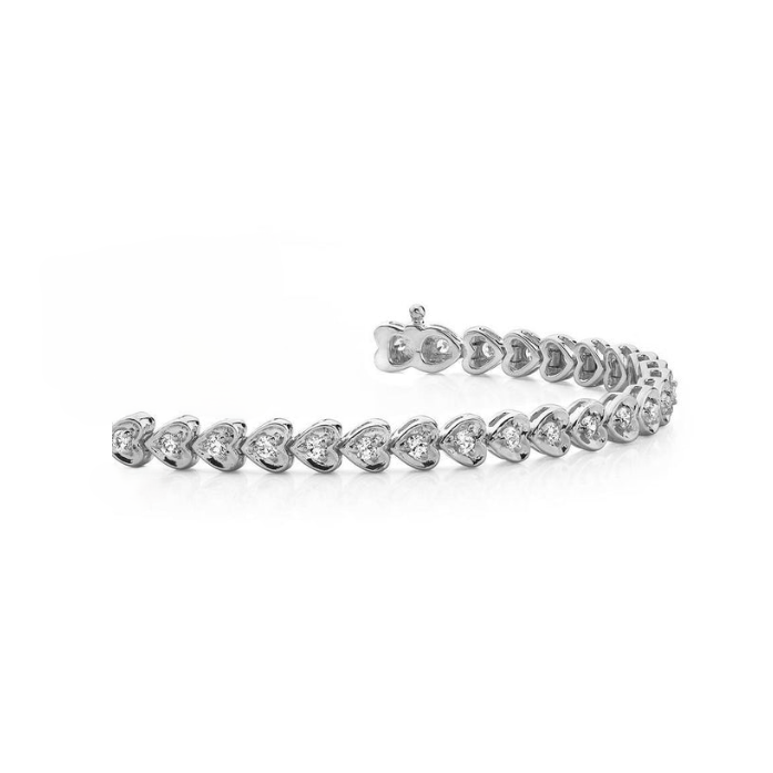 14K White Gold Prong Set 6 Carats Lab Grown Diamond Heart Style Bracelet