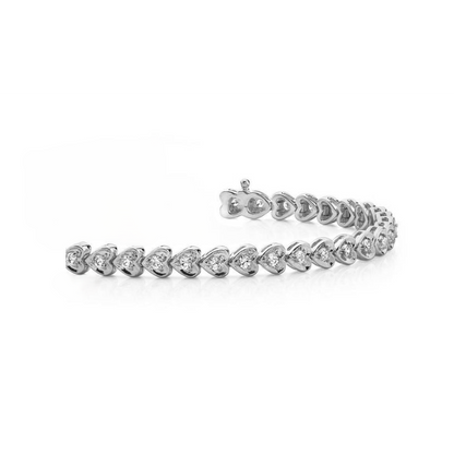 14K White Gold Prong Set 6 Carats Lab Grown Diamond Heart Style Bracelet
