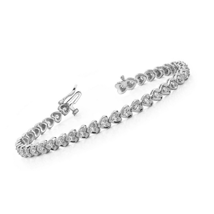 14K White Gold Prong Set 6 Carats Lab Grown Diamond Heart Style Bracelet