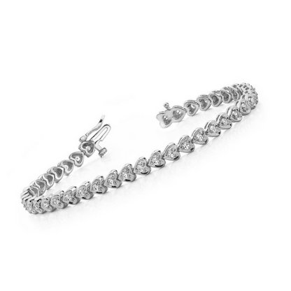 14K White Gold Prong Set 6 Carats Lab Grown Diamond Heart Style Bracelet