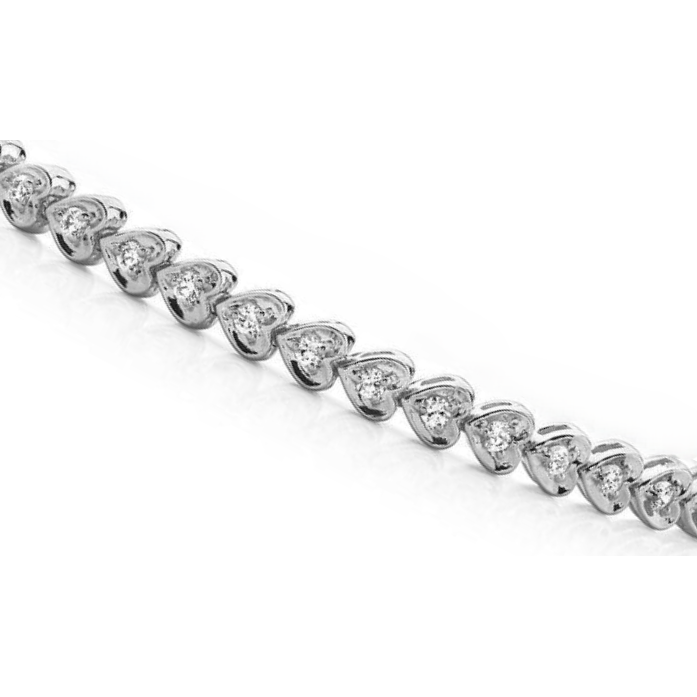 14K White Gold Prong Set 6 Carats Lab Grown Diamond Heart Style Bracelet