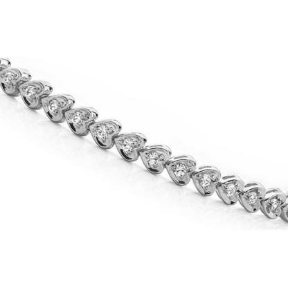 14K White Gold Prong Set 6 Carats Lab Grown Diamond Heart Style Bracelet
