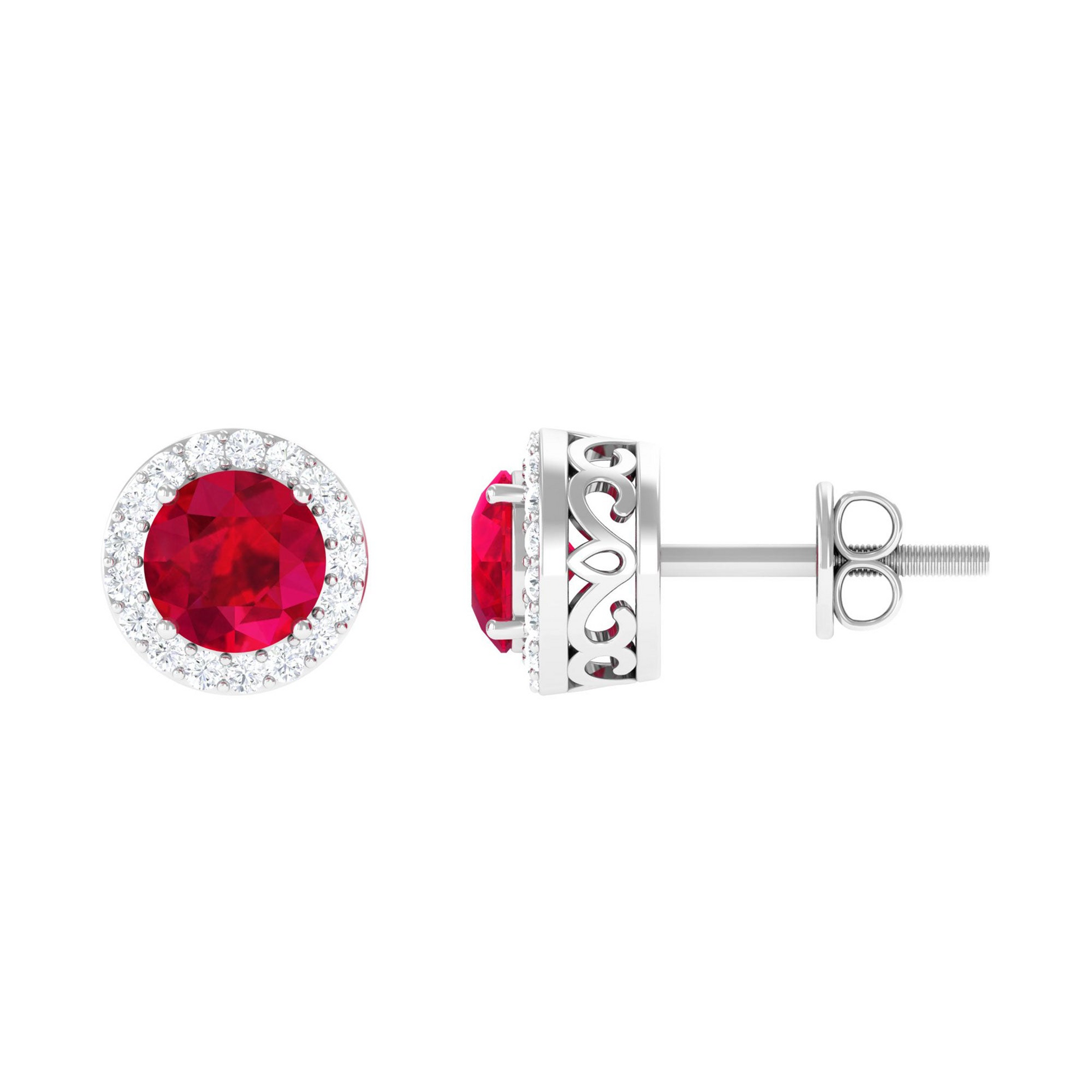 14K White Gold Ruby And White Diamonds 6.86 Carats Studs Earrings