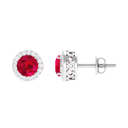 14K White Gold Ruby And White Diamonds 6.86 Carats Studs Earrings