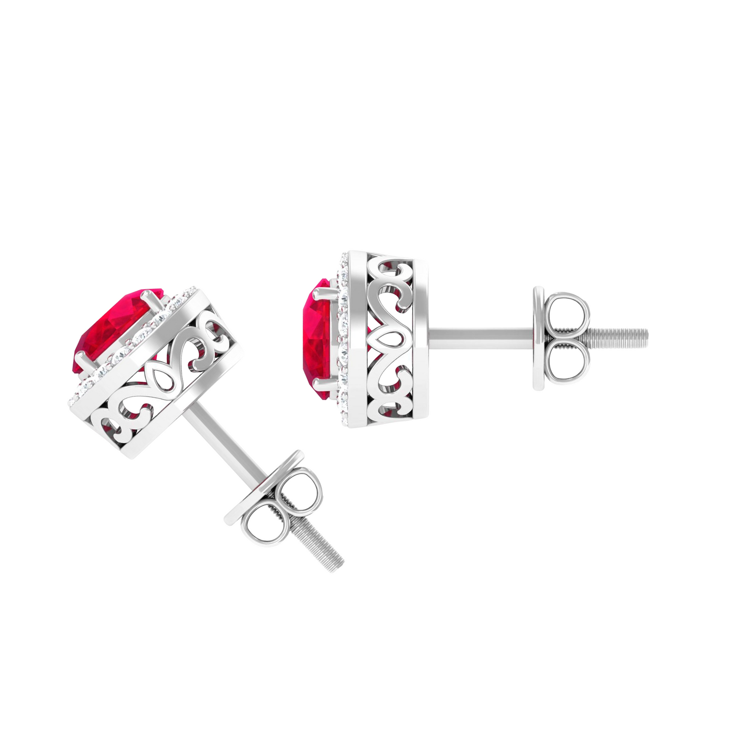 14K White Gold Ruby And White Diamonds 6.86 Carats Studs Earrings