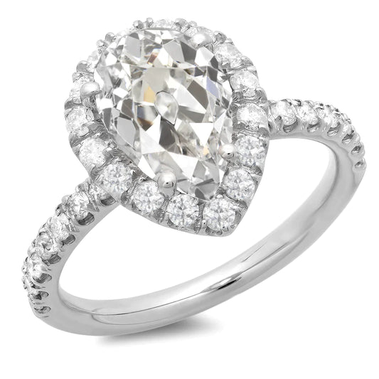 14 Carat Pear Large Lab Grown Diamond Jewelry Halo Ring