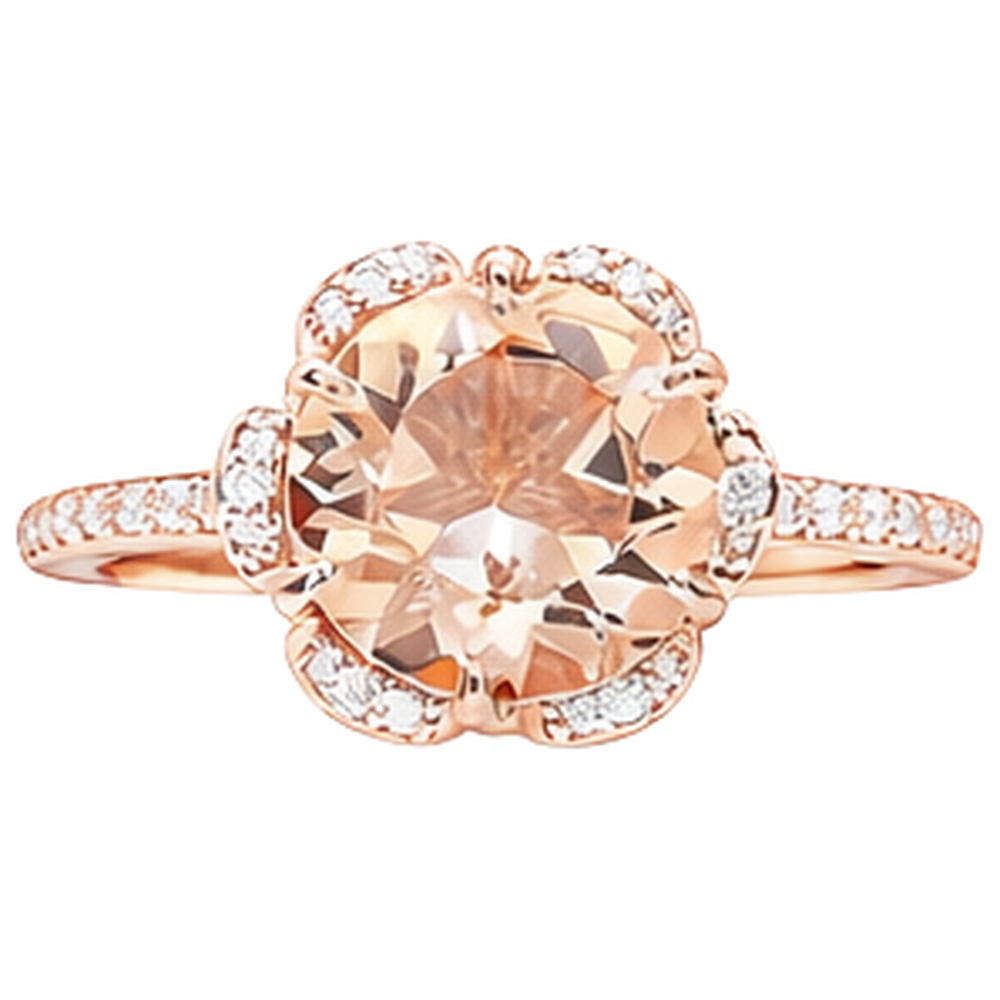 15.25 Carats Round Cut Morganite And Natural Earth Mined Diamonds Ring Gold Rose 14K