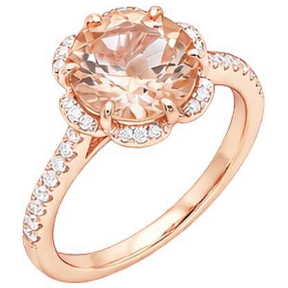 15.25 Carats Round Cut Morganite And Natural Earth Mined Diamonds Ring Gold Rose 14K