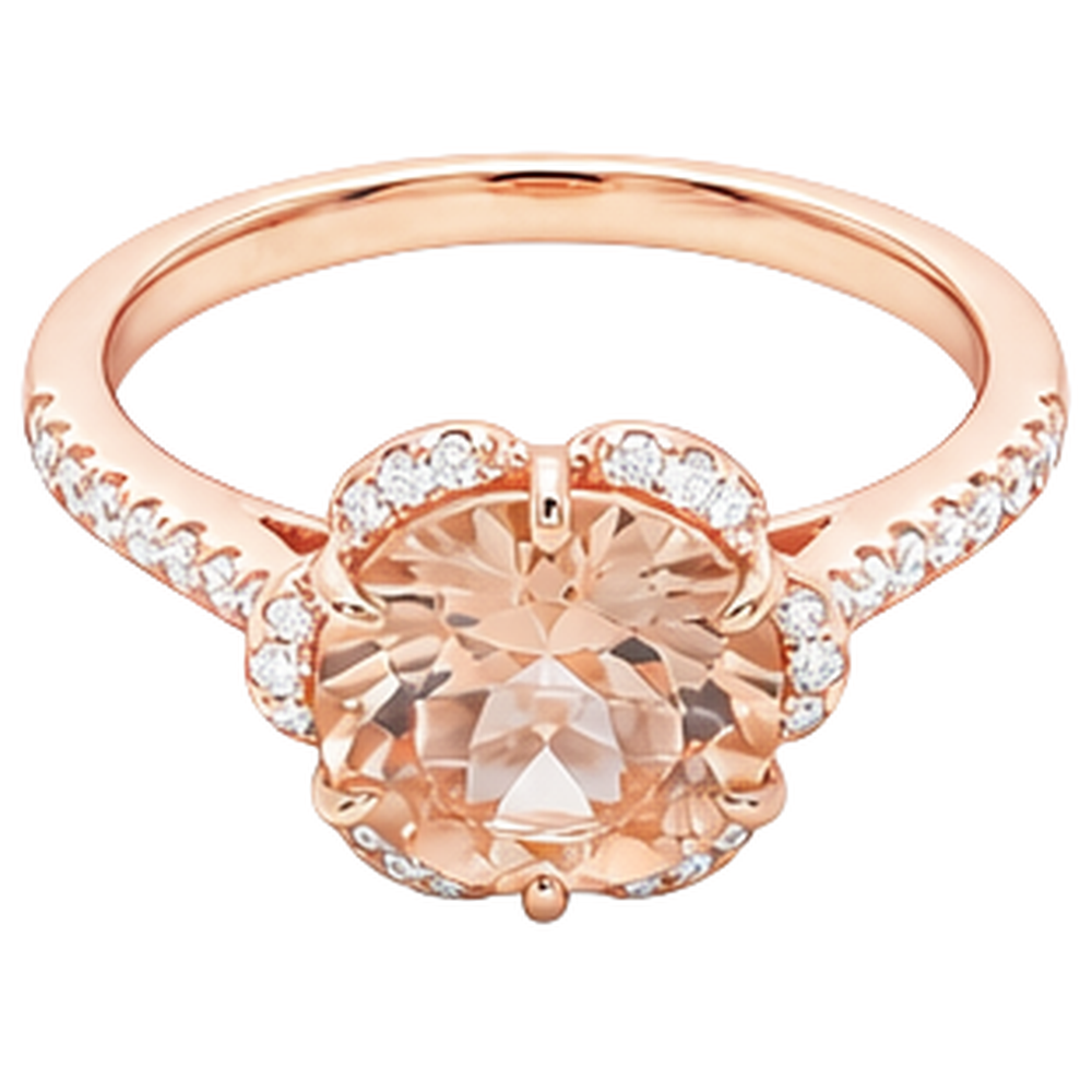 15.25 Carats Round Cut Morganite And Natural Earth Mined Diamonds Ring Gold Rose 14K