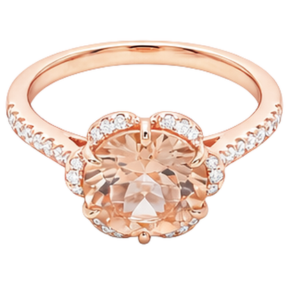 15.25 Carats Round Cut Morganite And Natural Earth Mined Diamonds Ring Gold Rose 14K