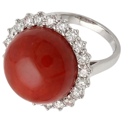 15.25 Ct Big Red Coral And Natural Earth Mined Diamonds Engagement Ring White Gold 14K