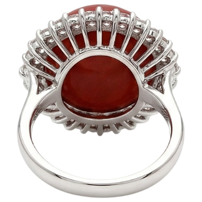 15.25 Ct Big Red Coral And Natural Earth Mined Diamonds Engagement Ring White Gold 14K