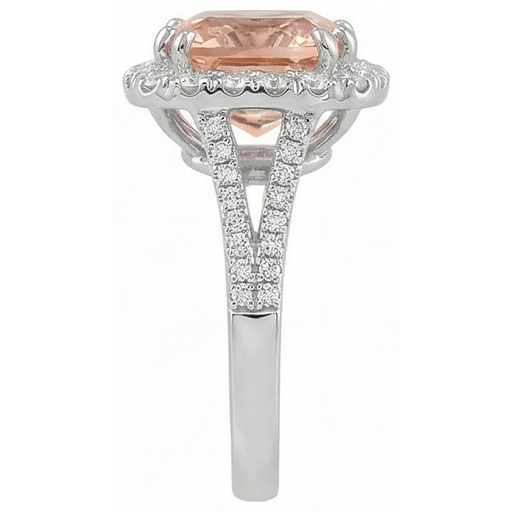 15.25 Ct Cushion Morganite With Round Natural Earth Mined Diamonds Ring 14K White Gold