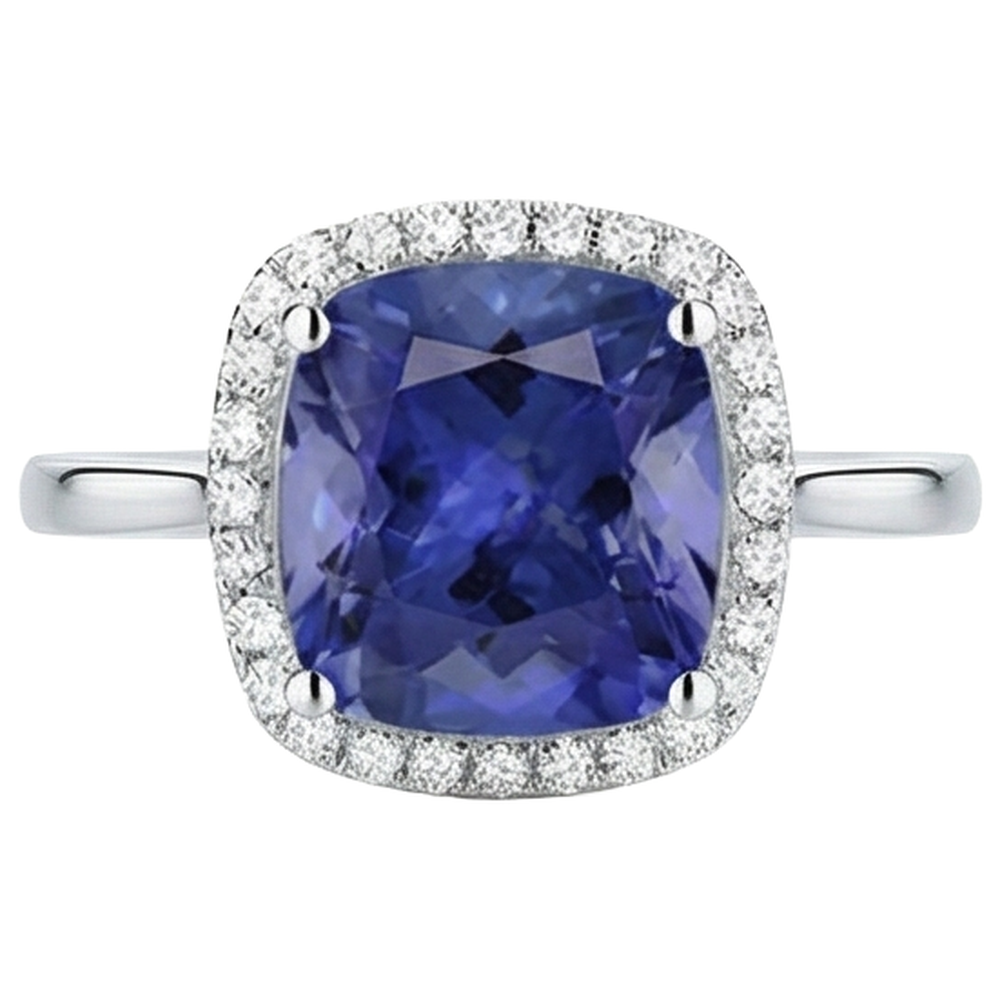 15.25 Ct Cushion Tanzanite With Natural Earth Mined Diamonds Ring Gold 14K