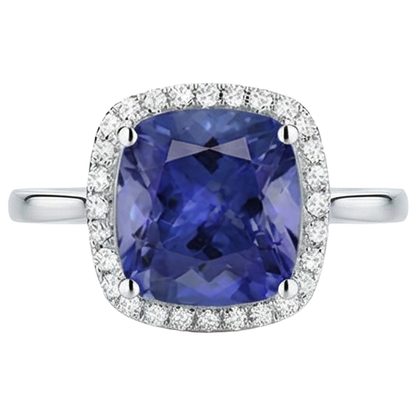 15.25 Ct Cushion Tanzanite With Natural Earth Mined Diamonds Ring Gold 14K