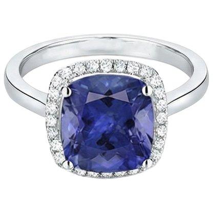 15.25 Ct Cushion Tanzanite With Natural Earth Mined Diamonds Ring Gold 14K