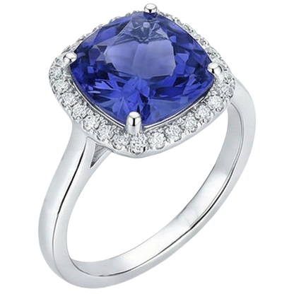 15.25 Ct Cushion Tanzanite With Natural Earth Mined Diamonds Ring Gold 14K
