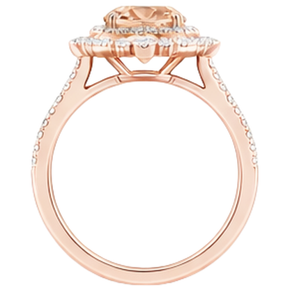 15.50 Ct Morganite With Natural Earth Mined Diamonds Ring Rose Gold 14K
