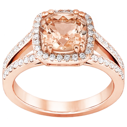15 Ct Cushion Morganite And Round Natural Earth Mined Diamonds Ring Rose Gold 14K