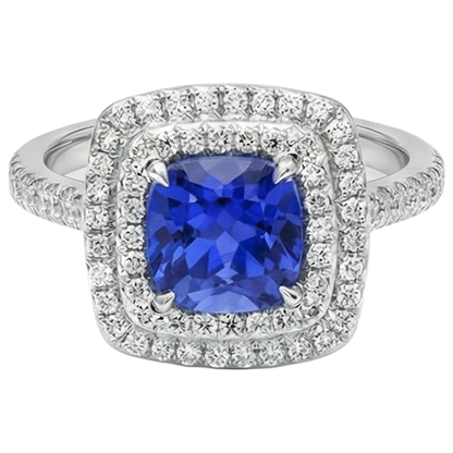 15 Ct Halo Cushion Tanzanite And Natural Earth Mined Diamonds Ring White Gold 14K