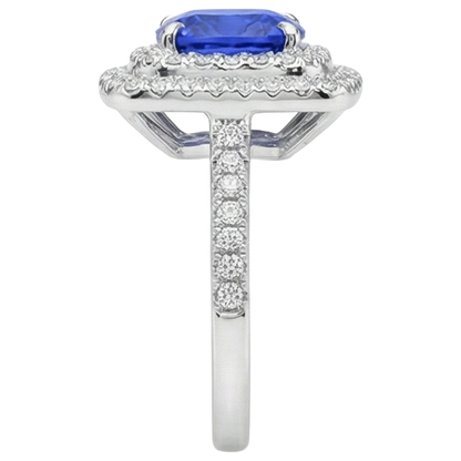 15 Ct Halo Cushion Tanzanite And Natural Earth Mined Diamonds Ring White Gold 14K