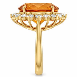 15.50 Ct Oval Madeira Citrine & Natural Earth Mined Diamond Halo Wedding Ring Yellow Gold
