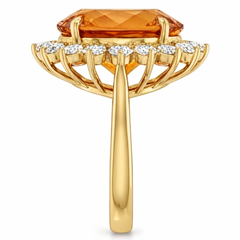 15.50 Ct Oval Madeira Citrine & Natural Earth Mined Diamond Halo Wedding Ring Yellow Gold