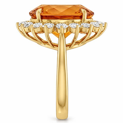 15.50 Ct Oval Madeira Citrine & Natural Earth Mined Diamond Halo Wedding Ring Yellow Gold