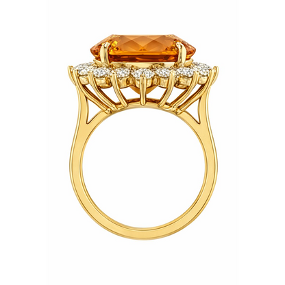 15.50 Ct Oval Madeira Citrine & Natural Earth Mined Diamond Halo Wedding Ring Yellow Gold