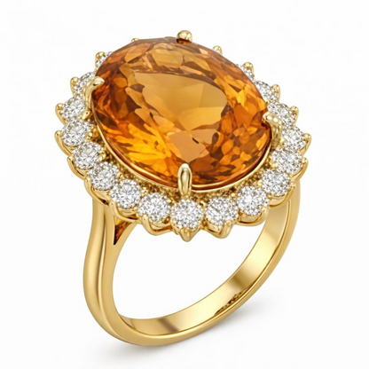 15.50 Ct Oval Madeira Citrine & Natural Earth Mined Diamond Halo Wedding Ring Yellow Gold