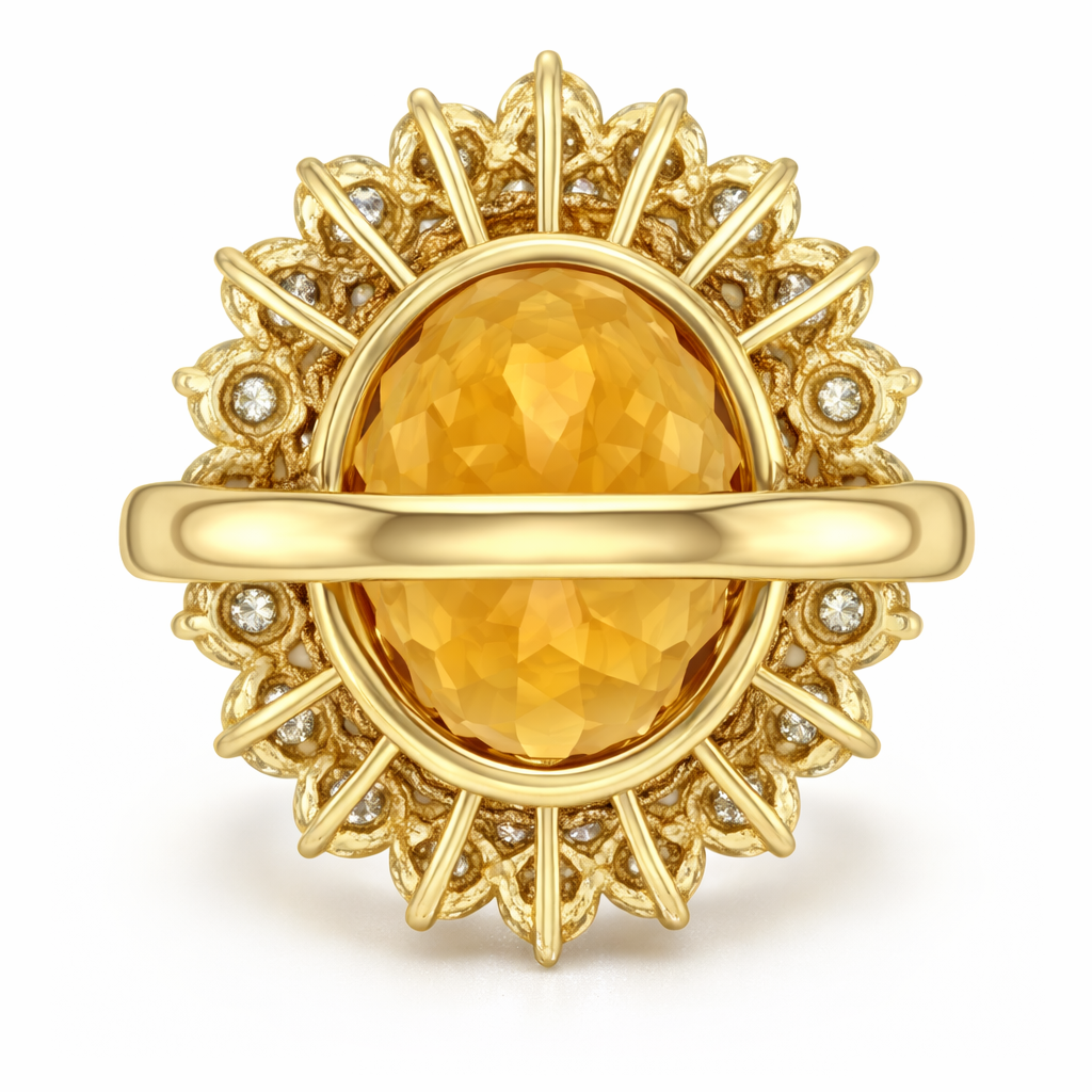 15.50 Ct Oval Madeira Citrine & Natural Earth Mined Diamond Halo Wedding Ring Yellow Gold