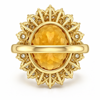 15.50 Ct Oval Madeira Citrine & Natural Earth Mined Diamond Halo Wedding Ring Yellow Gold