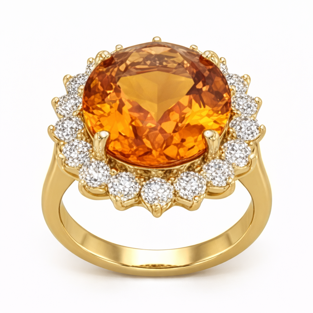 15.50 Ct Oval Madeira Citrine & Natural Earth Mined Diamond Halo Wedding Ring Yellow Gold