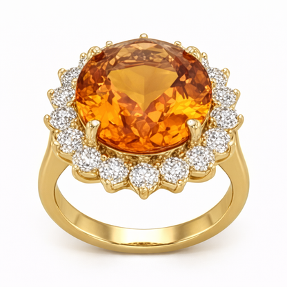 15.50 Ct Oval Madeira Citrine & Natural Earth Mined Diamond Halo Wedding Ring Yellow Gold