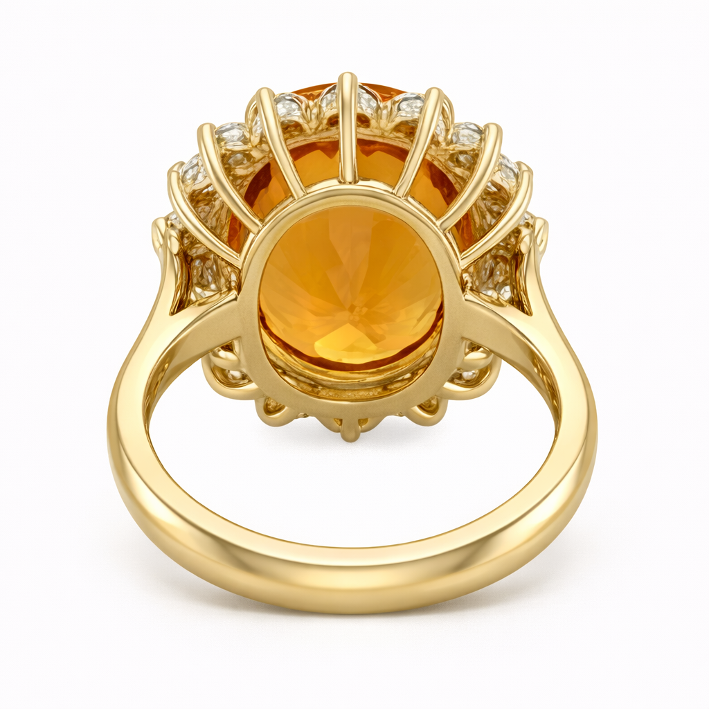 15.50 Ct Oval Madeira Citrine & Natural Earth Mined Diamond Halo Wedding Ring Yellow Gold