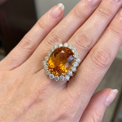 15.50 Ct Oval Madeira Citrine & Natural Earth Mined Diamond Halo Wedding Ring Yellow Gold