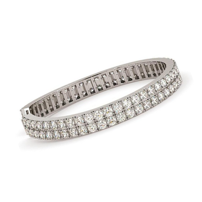 15 Carats Round Double Row Lab Grown Diamonds Tennis Bracelet WG