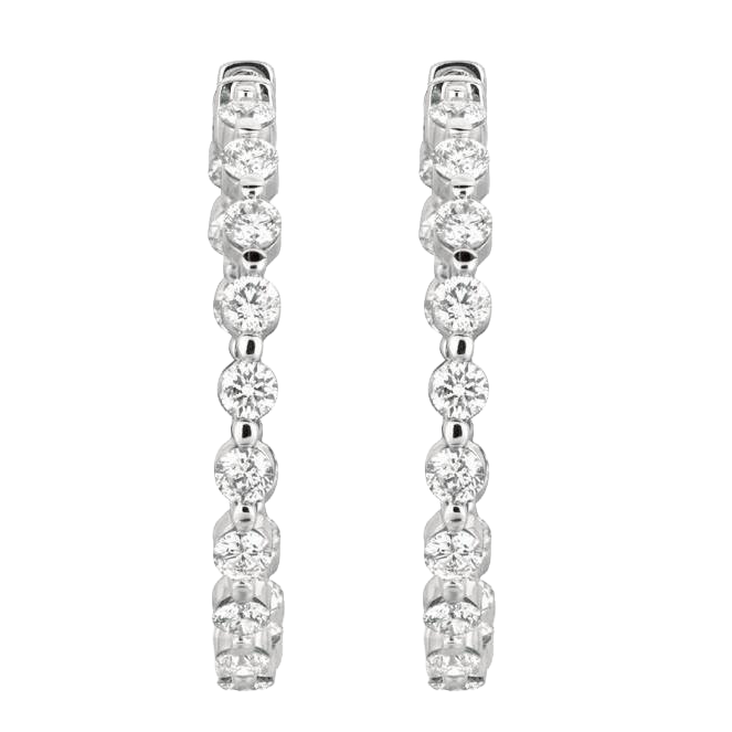 15 Pointer Natural Earth Mined Diamond Hoop Earrings 5.54 Carats 14K White Gold