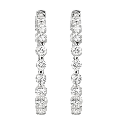 15 Pointer Natural Earth Mined Diamond Hoop Earrings 5.54 Carats 14K White Gold