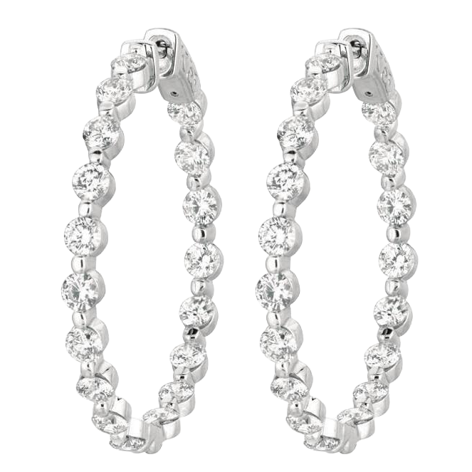 15 Pointer Natural Earth Mined Diamond Hoop Earrings 5.54 Carats 14K White Gold