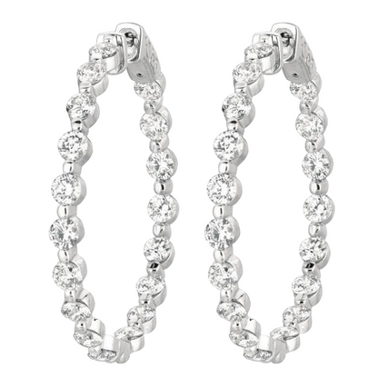 15 Pointer Natural Earth Mined Diamond Hoop Earrings 5.54 Carats 14K White Gold