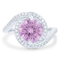 16.00 Ct. Pink Kunzite With Natural Earth Mined Diamonds Ring White Gold 14K