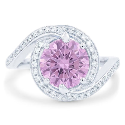 16.00 Ct. Pink Kunzite With Natural Earth Mined Diamonds Ring White Gold 14K