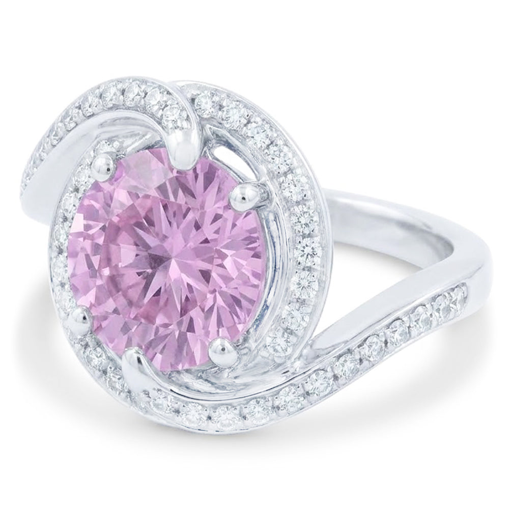 16.00 Ct. Pink Kunzite With Natural Earth Mined Diamonds Ring White Gold 14K