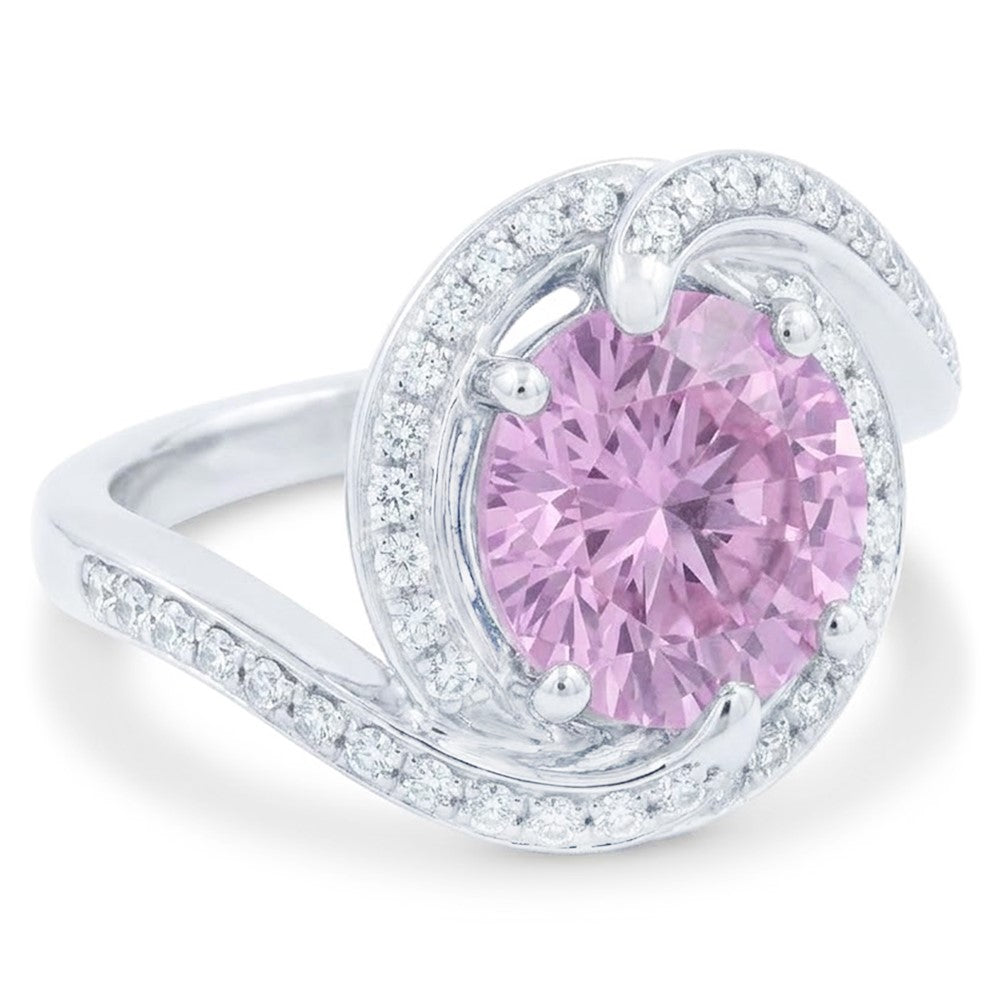 16.00 Ct. Pink Kunzite With Natural Earth Mined Diamonds Ring White Gold 14K