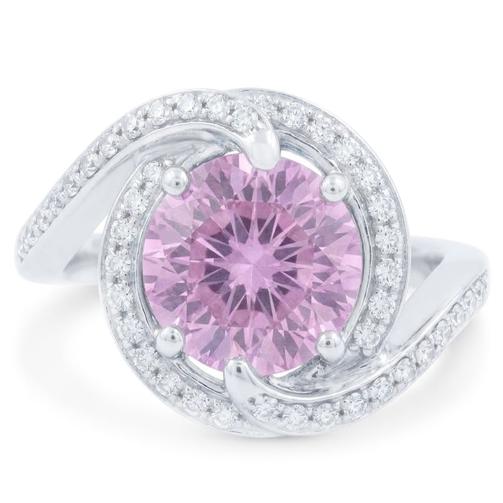 16.00 Ct. Pink Kunzite With Natural Earth Mined Diamonds Ring White Gold 14K